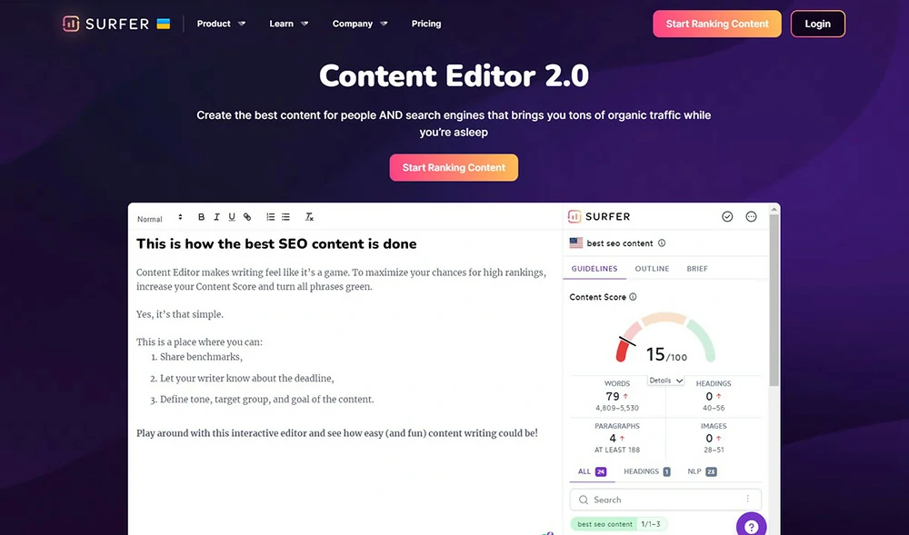 Surfer SEO Content Editor