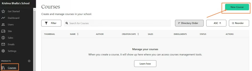 Create a New Course in Teachable