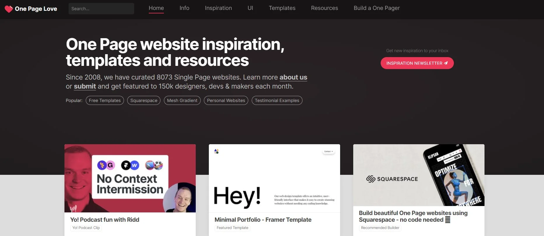 One page love UX and UI design inspiration site